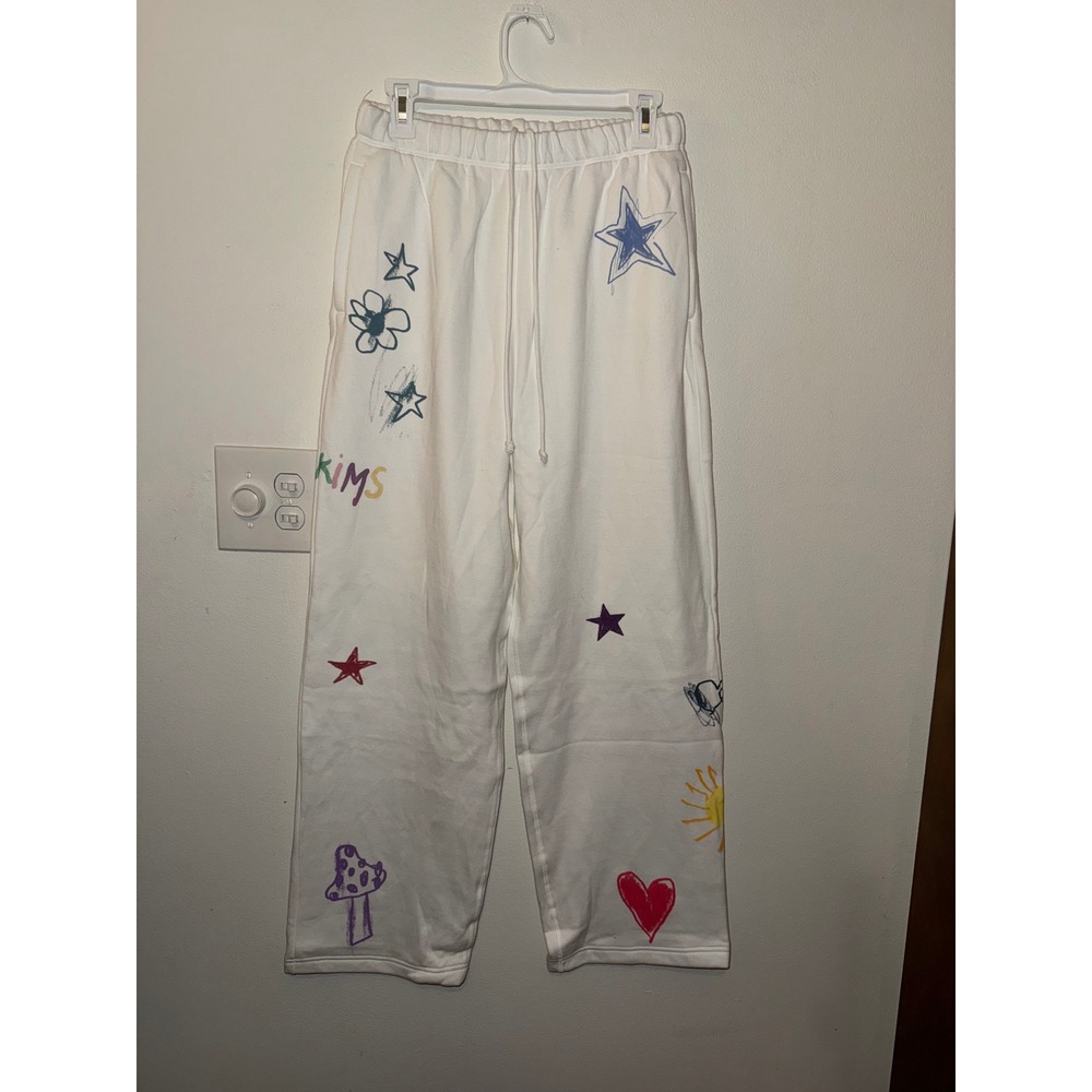 Skims Cotton Fleece Straight Leg Marble Doodle Print Size S NWOT